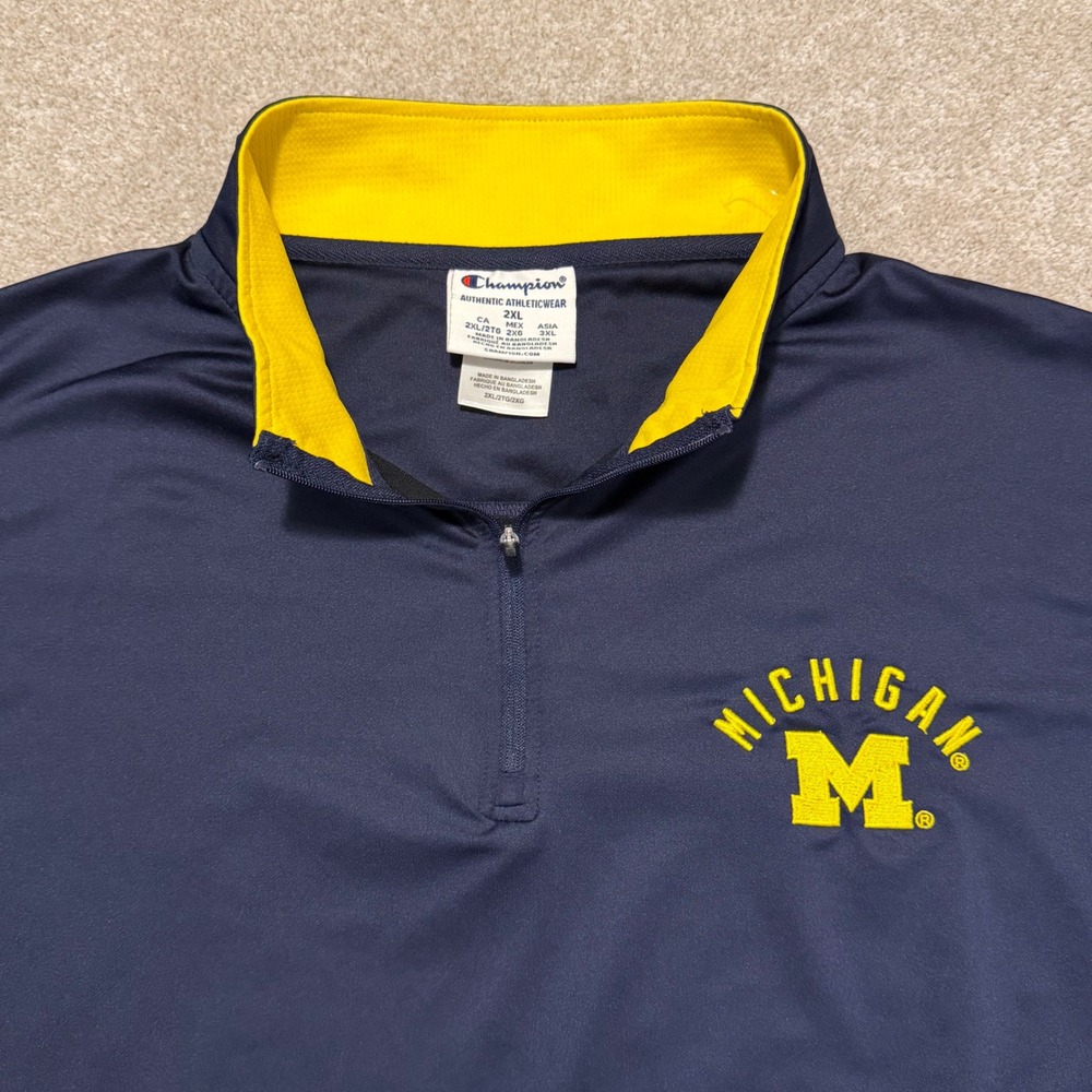 Champion Quarter Zip Pullover Mens 2XL Navy Michigan Wolverines NCAA‎ Athletic - Picture 3 of 8